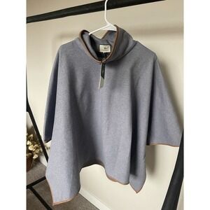 TUCKERNUCK  Slate Blue Leather Trim Funnel Piper Poncho Scuba Neck One‎ Size NWT